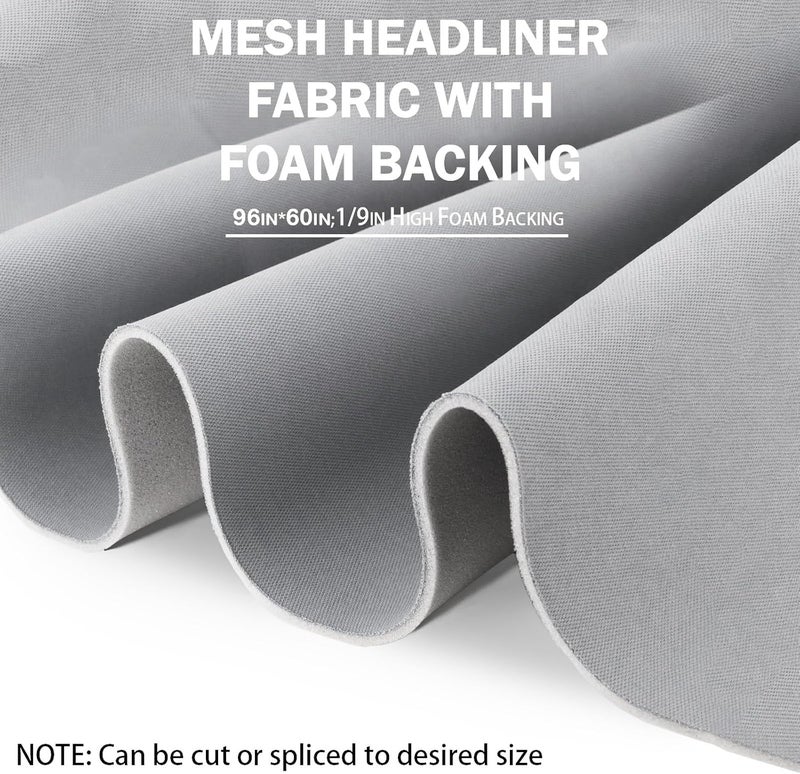 Kefly Gray Mesh Headliner Fabric 96" L × 60" W with Foam Backing, Auto Interior Roof Replacement Material for Car, SUV, Boat, Pickup, Truck, RV, Home Repair - Image 2